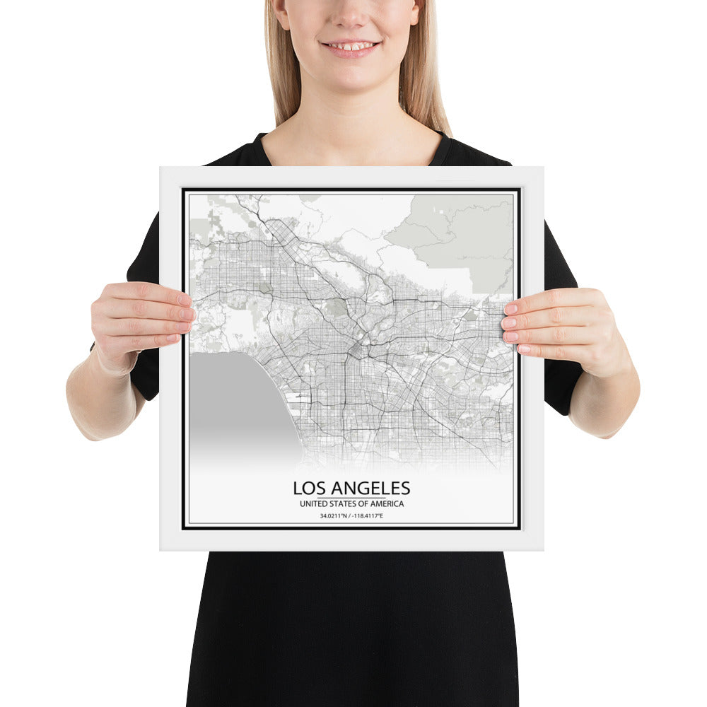 Los Angeles White Framed Map