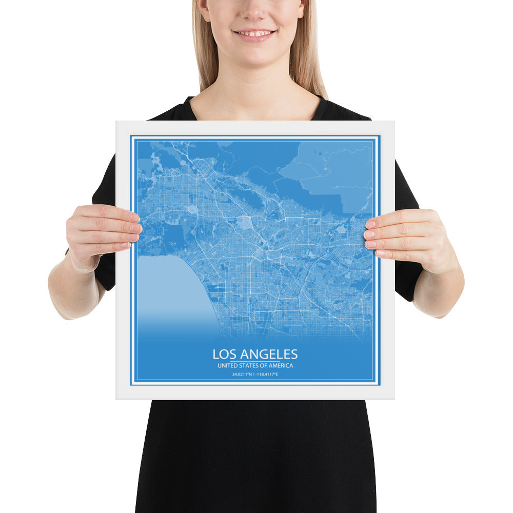 Los Angeles Blue and White Framed Map