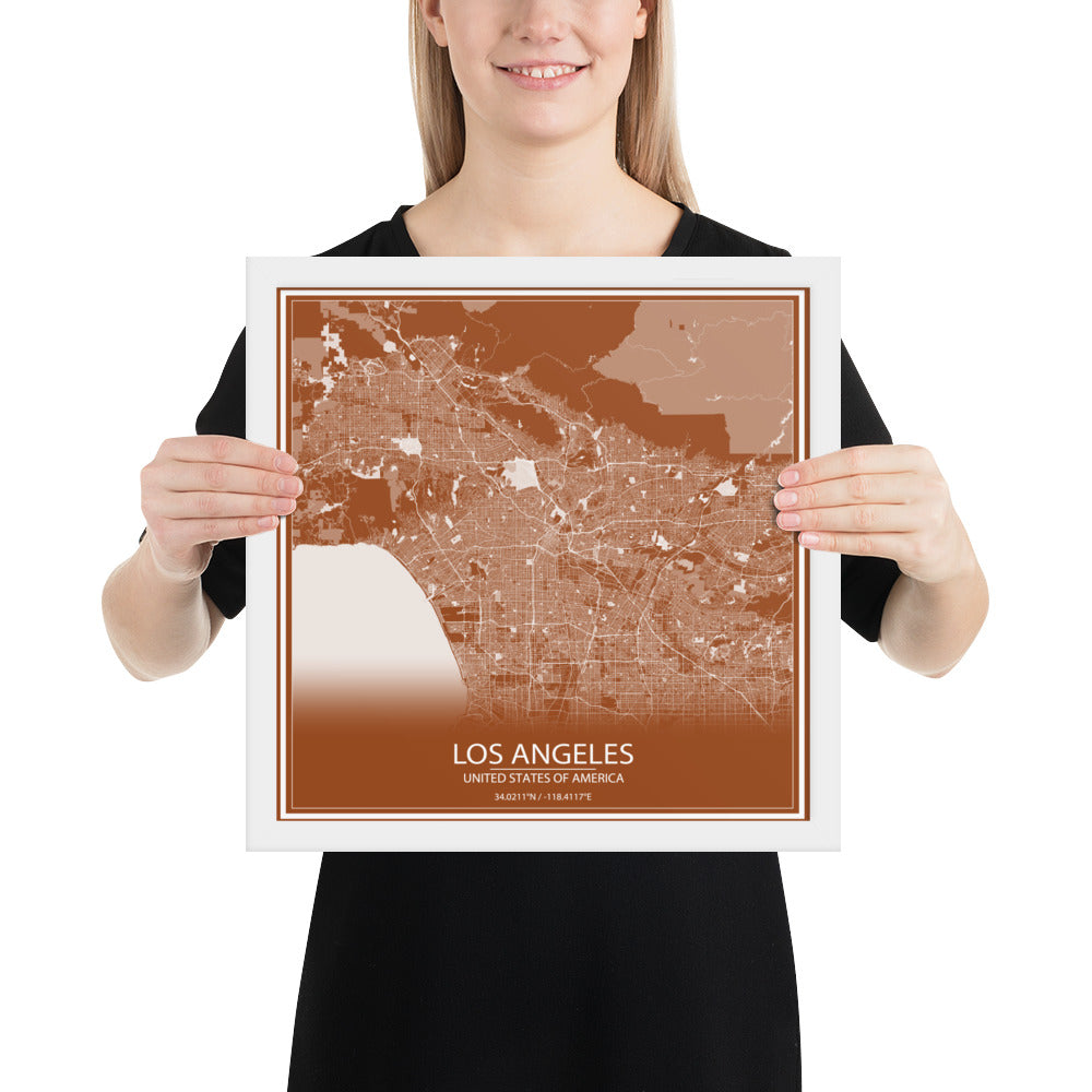 Los Angeles Brown and White Framed Map