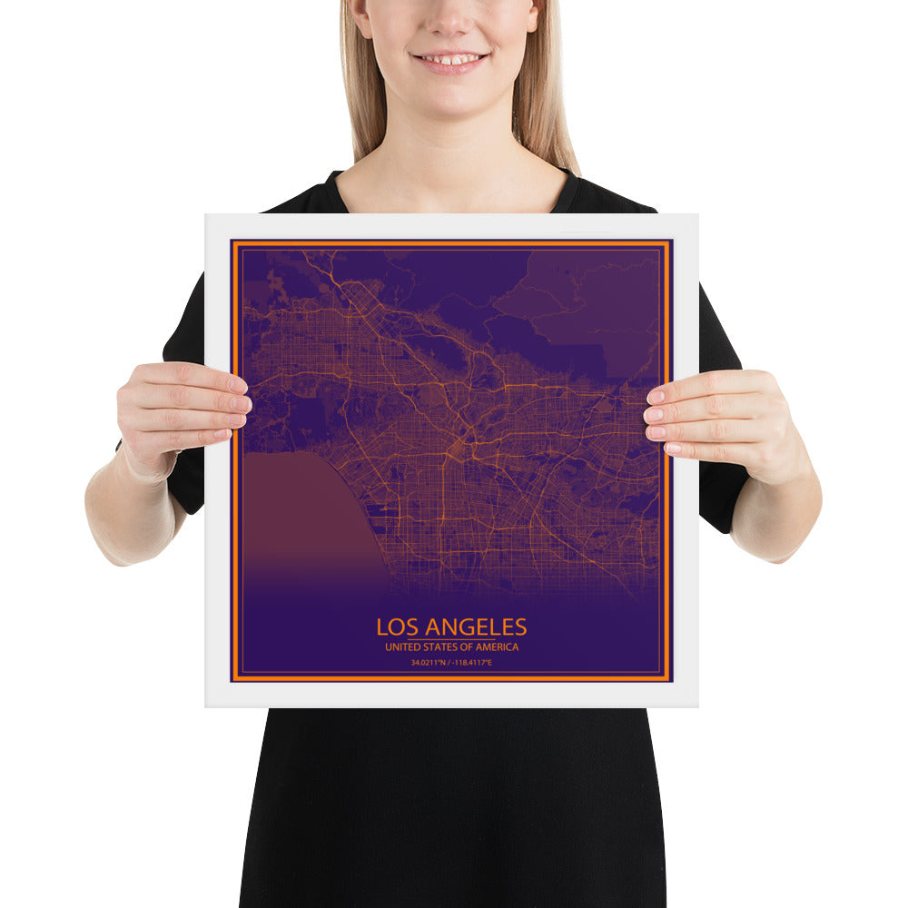 Los Angeles Purple and Orange Framed Map