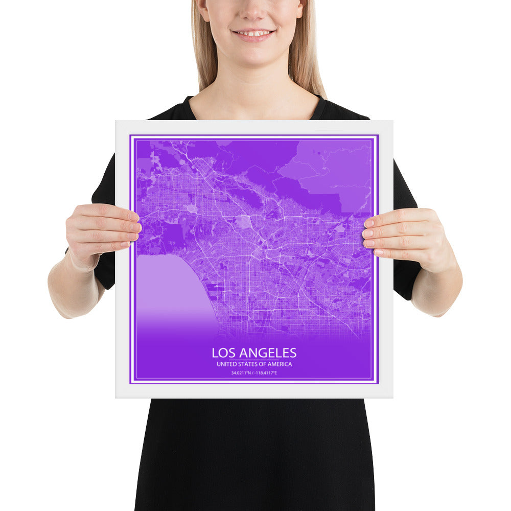 Los Angeles Purple and White Framed Map