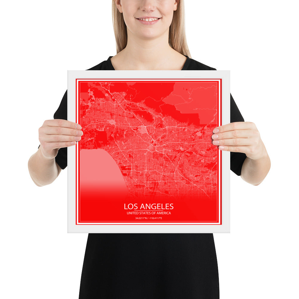 Los Angeles Red and White Framed Map