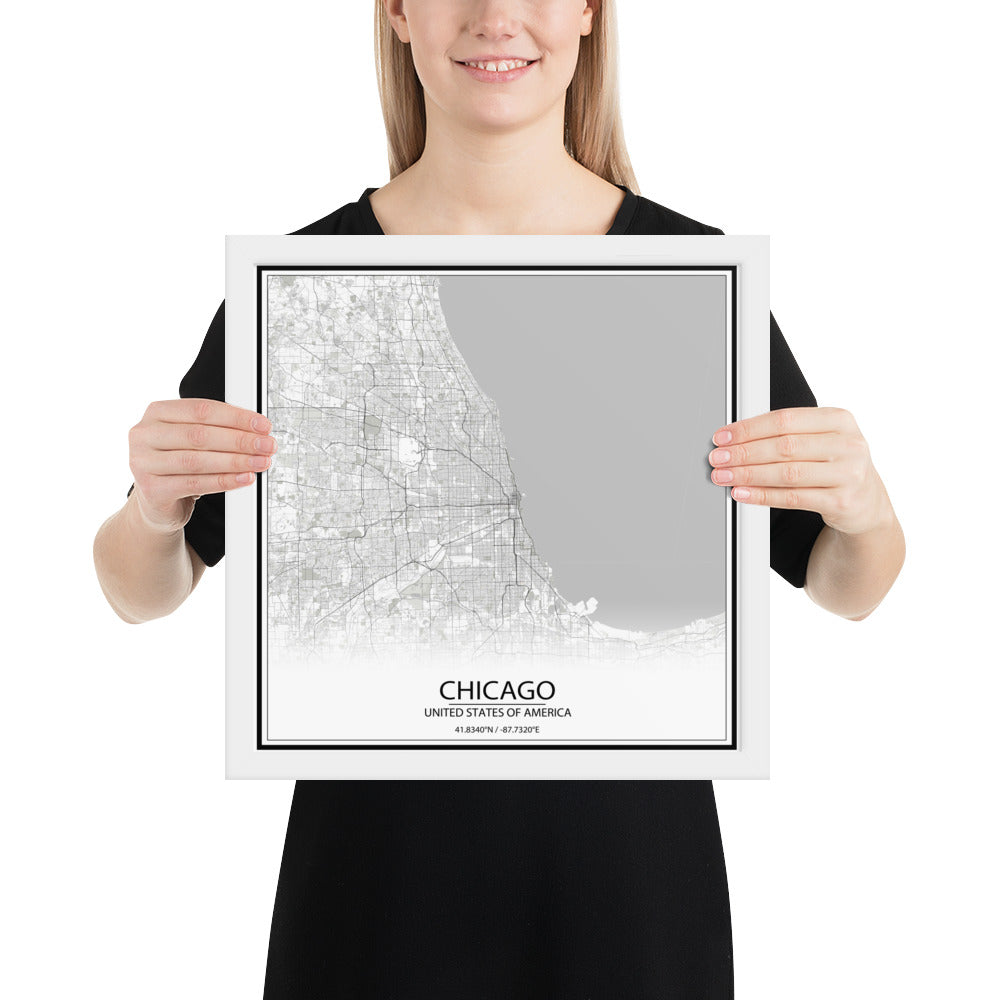 Chicago White Framed Map