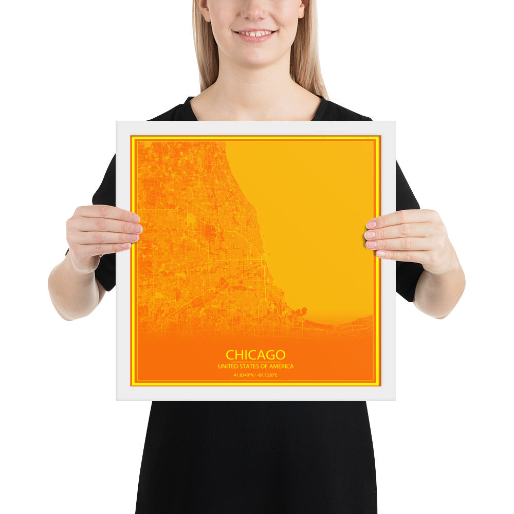 Chicago Orange and Yellow Framed Map