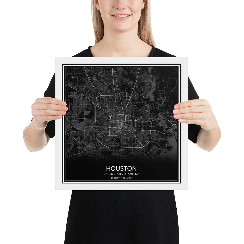 Houston Black Framed Map