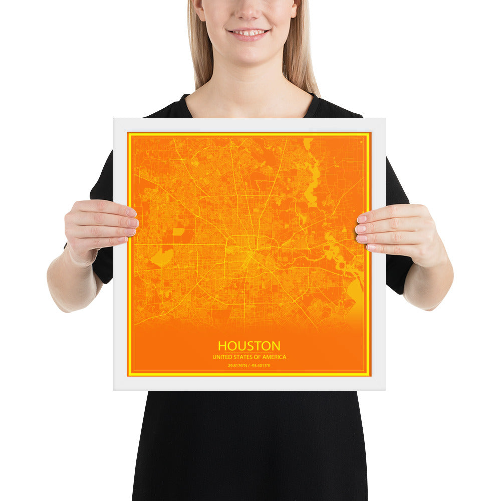 Houston Orange and Yellow Framed Map