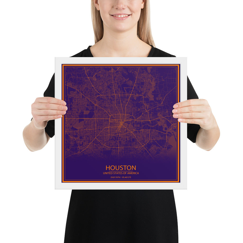 Houston Purple and Orange Framed Map