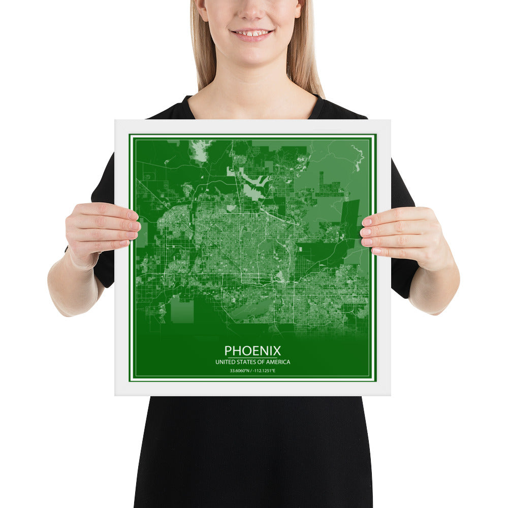 Phoenix Green and White Framed Map