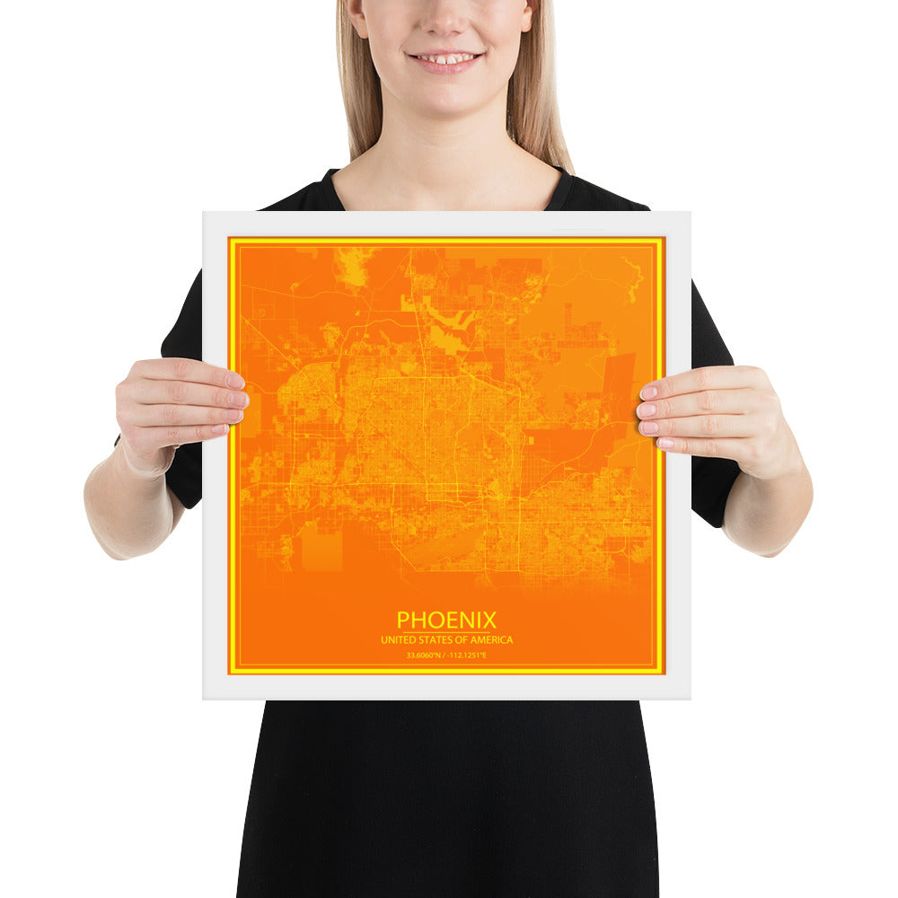 Phoenix Orange and Yellow Framed Map