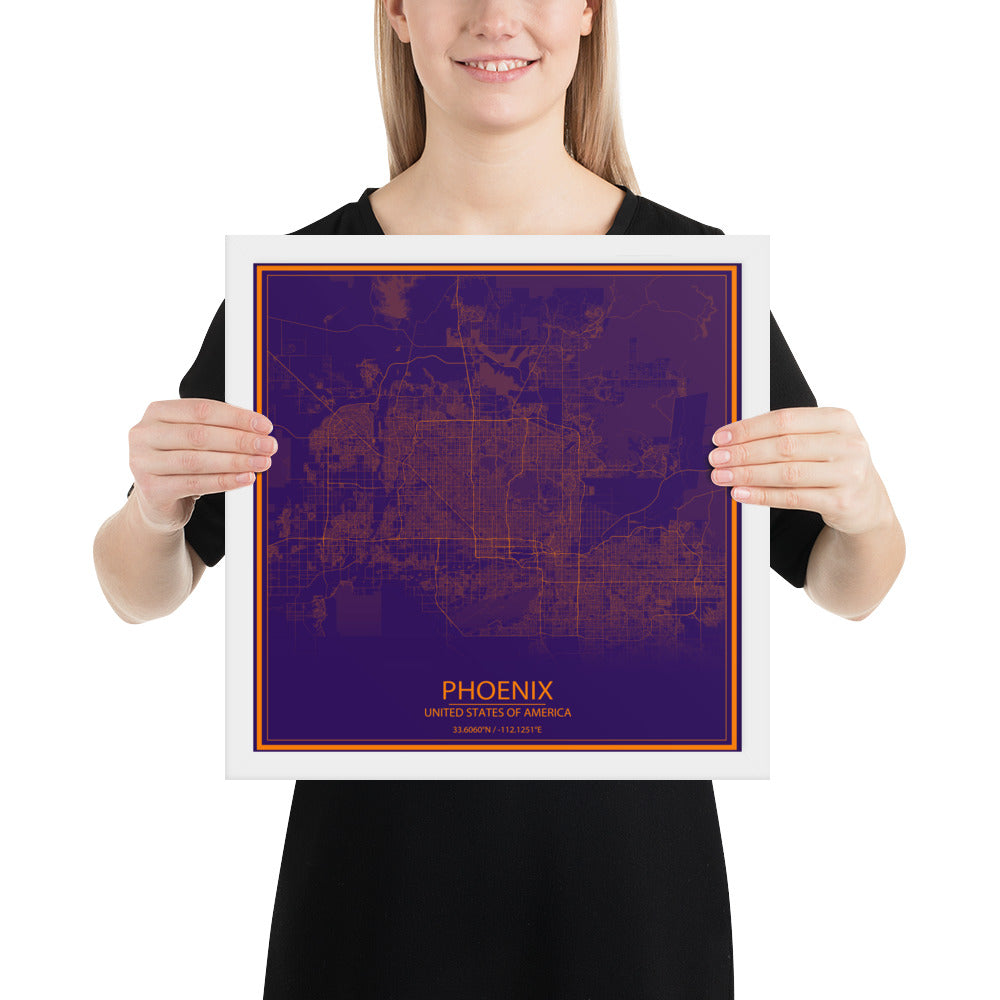 Phoenix Purple and Orange Framed Map