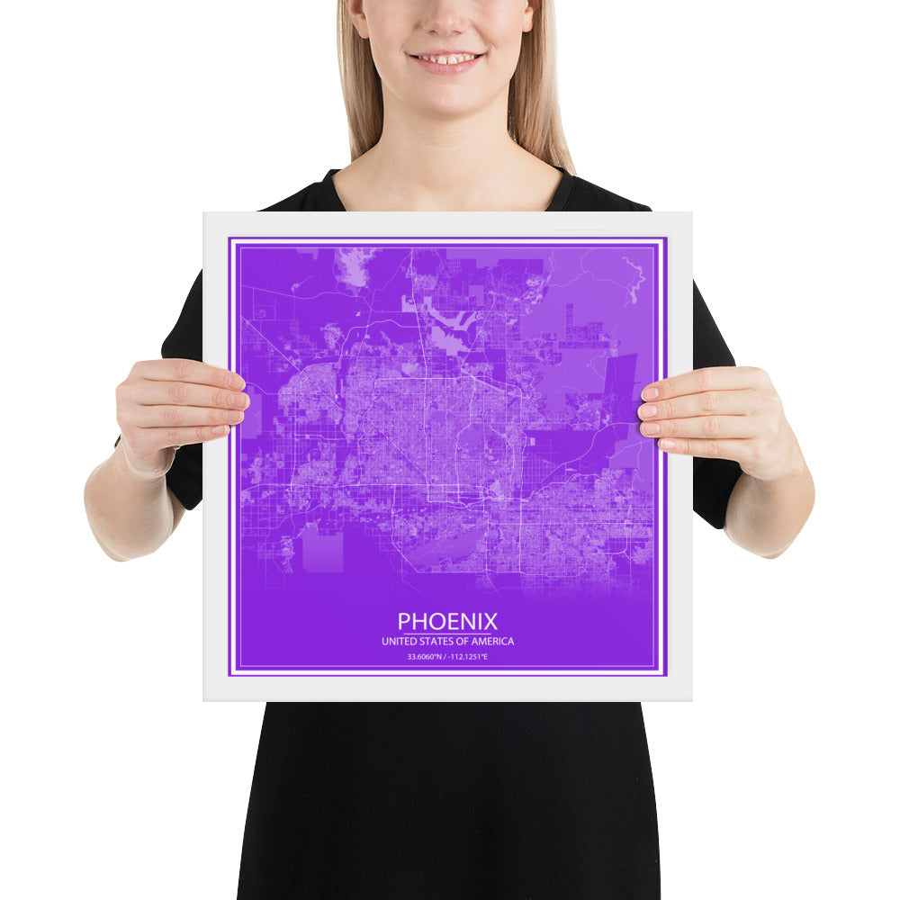 Phoenix Purple and White Framed Map