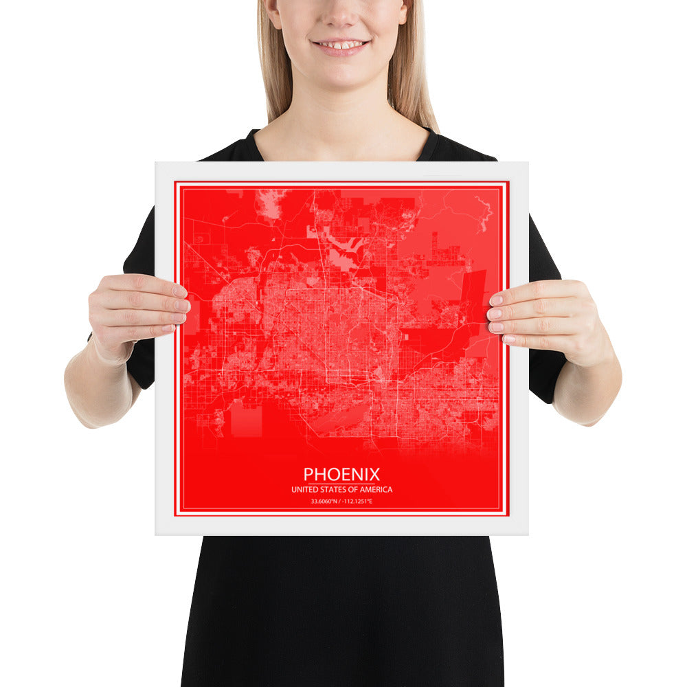 Phoenix Red and White Framed Map