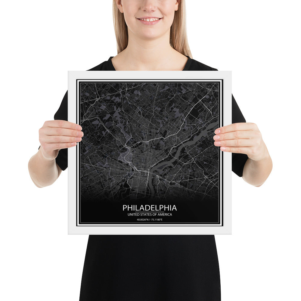 Philadelphia Black Framed Map