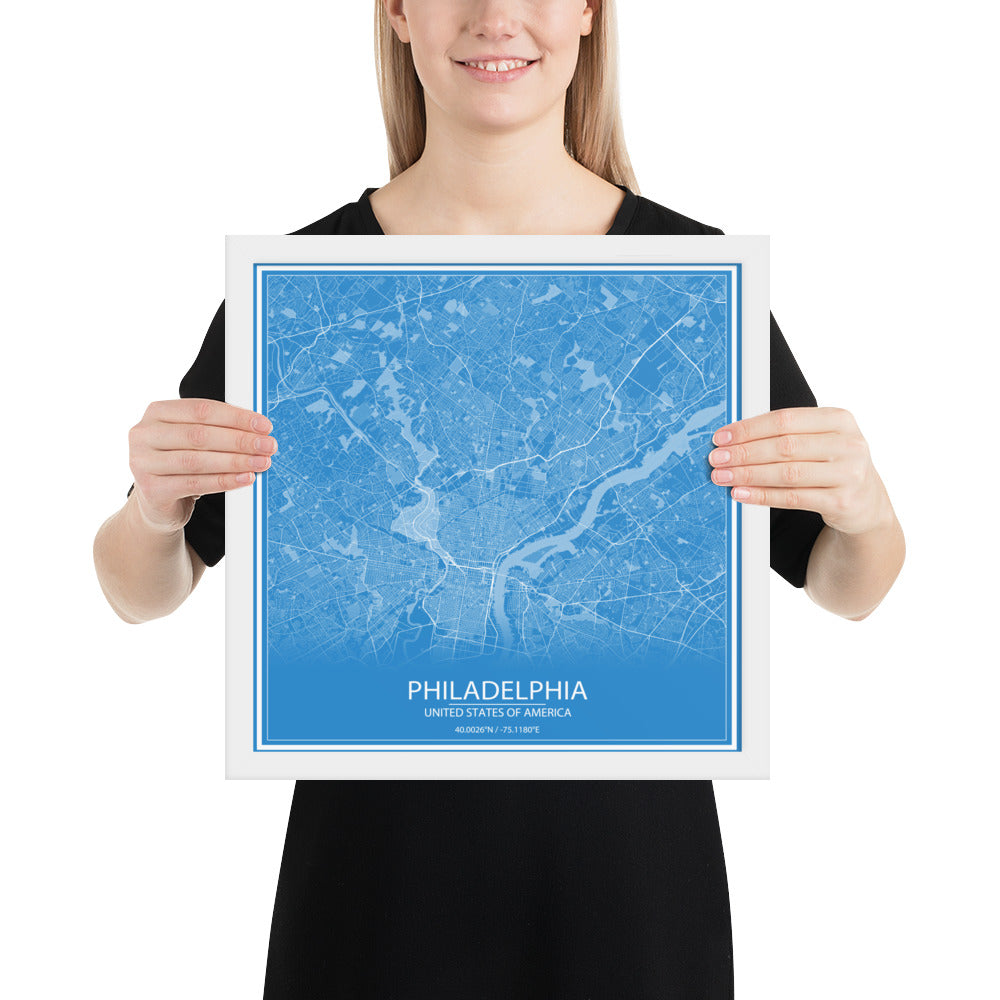 Philadelphia Blue and White Framed Map