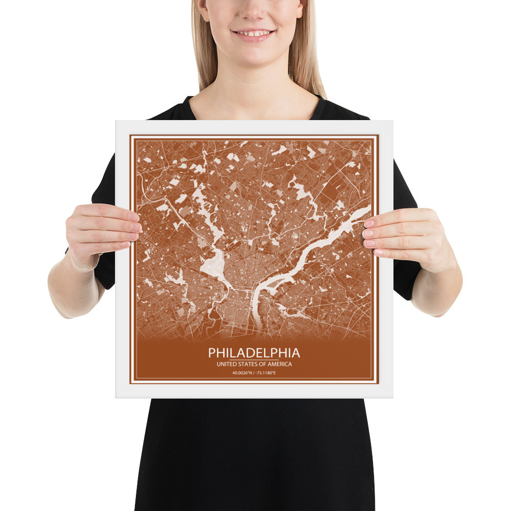 Philadelphia Brown and White Framed Map