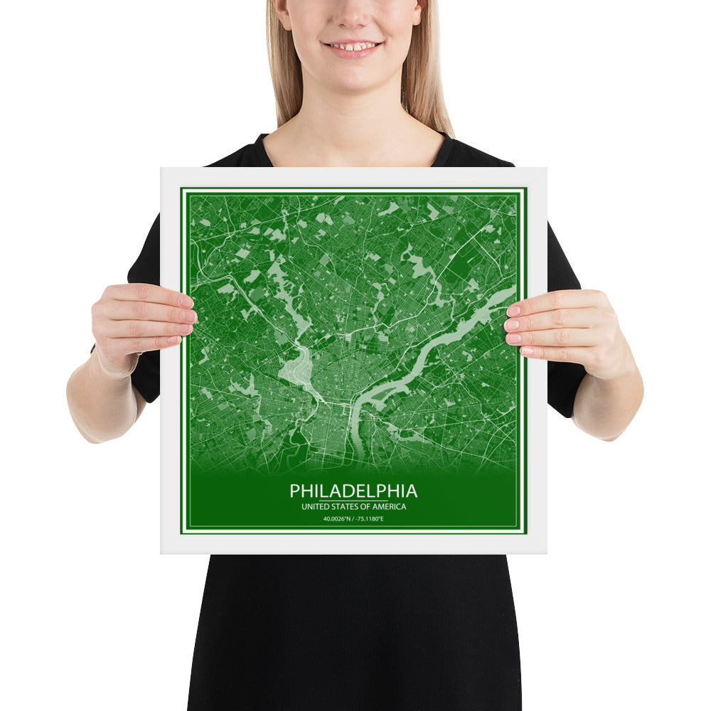 Philadelphia Green and White Framed Map