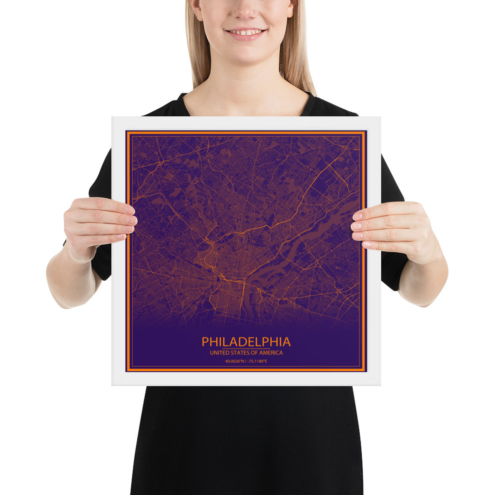 Philadelphia Purple and Orange Framed Map