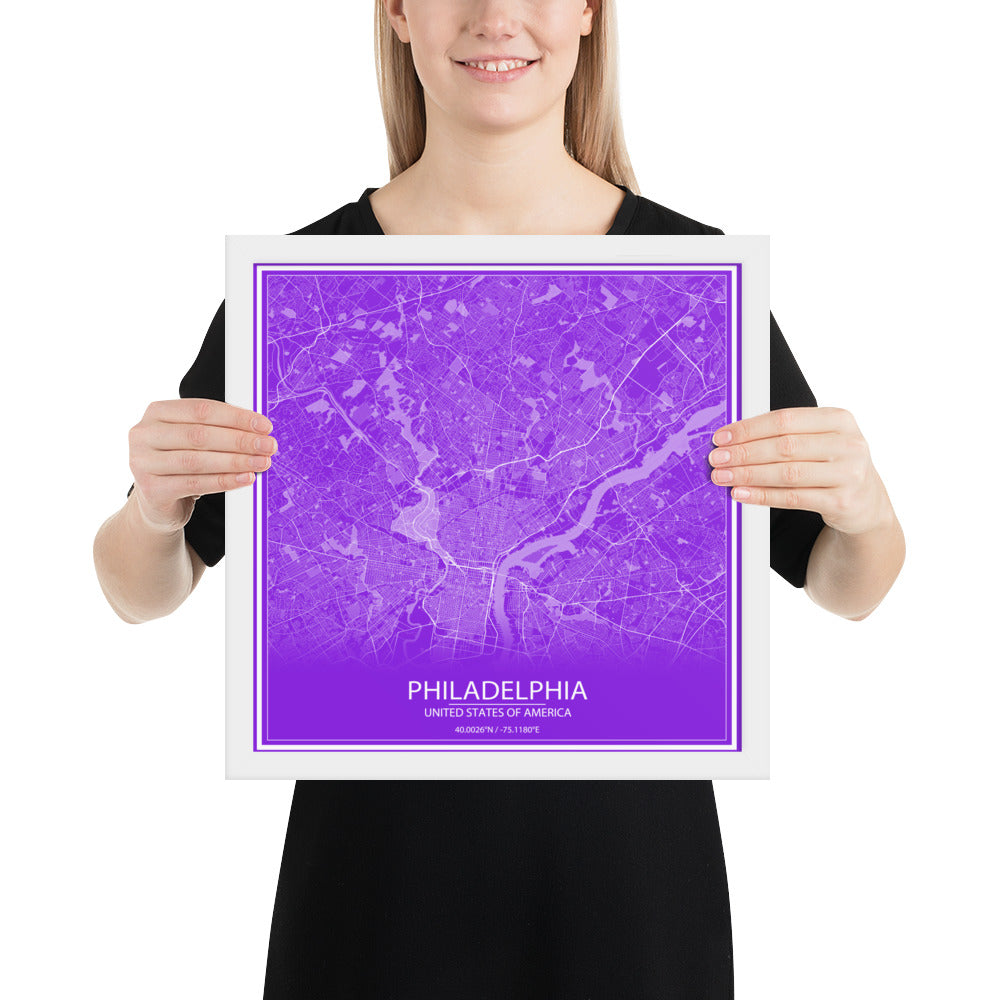 Philadelphia Purple and White Framed Map