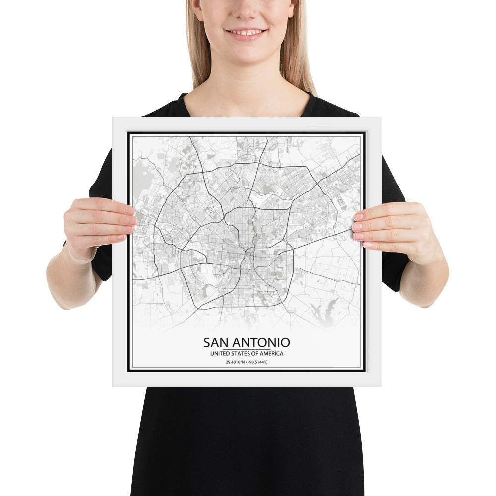 San Antonio White Framed Map