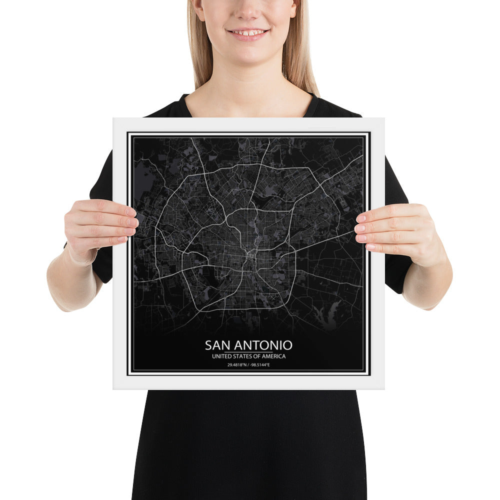 San Antonio Black Framed Map