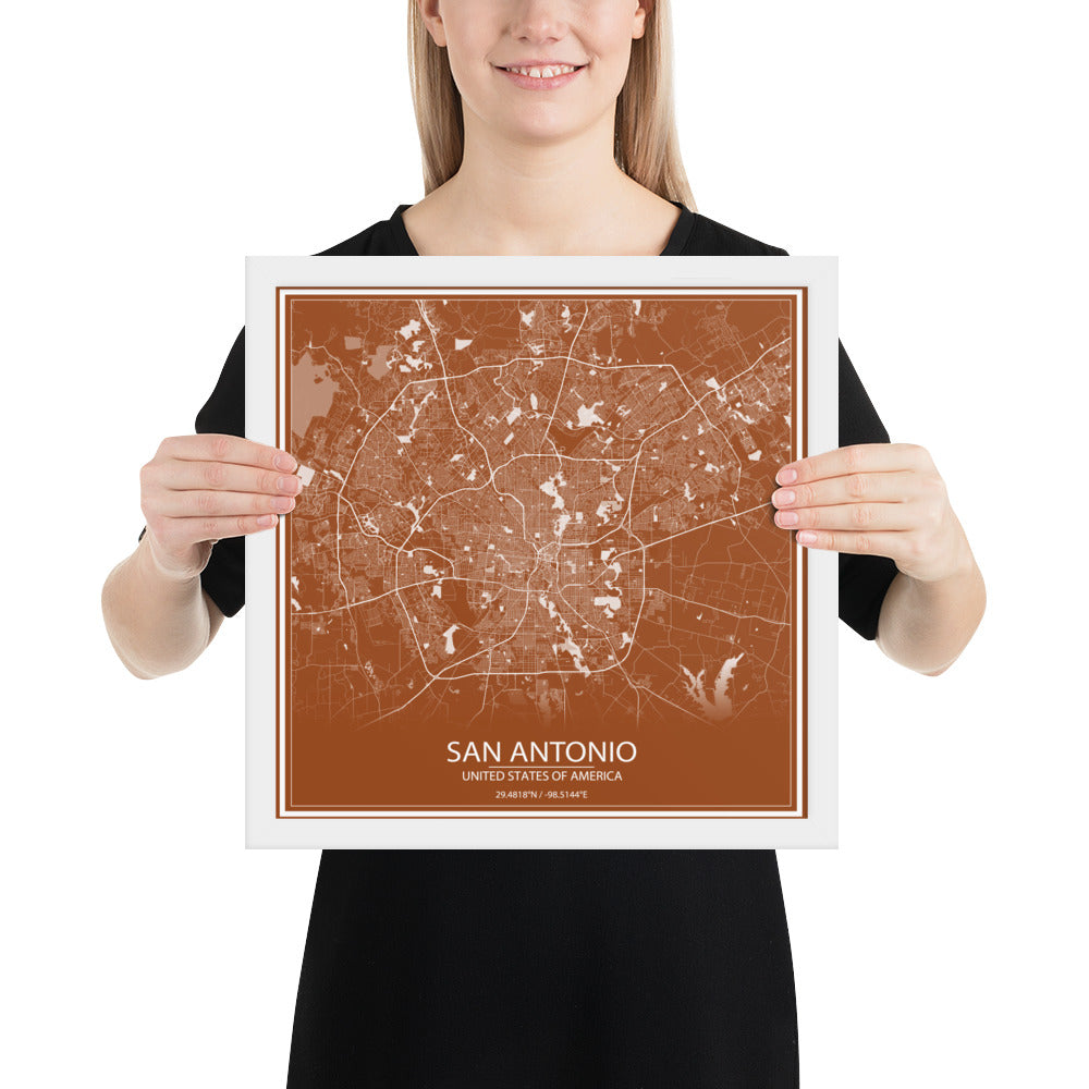 San Antonio Brown and White Framed Map