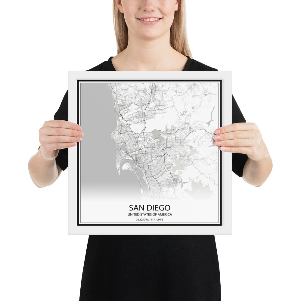 San Diego White Framed Map