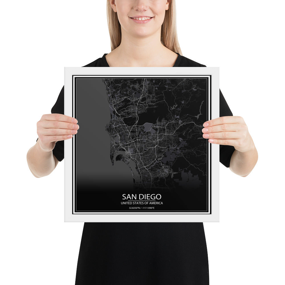 San Diego Black Framed Map