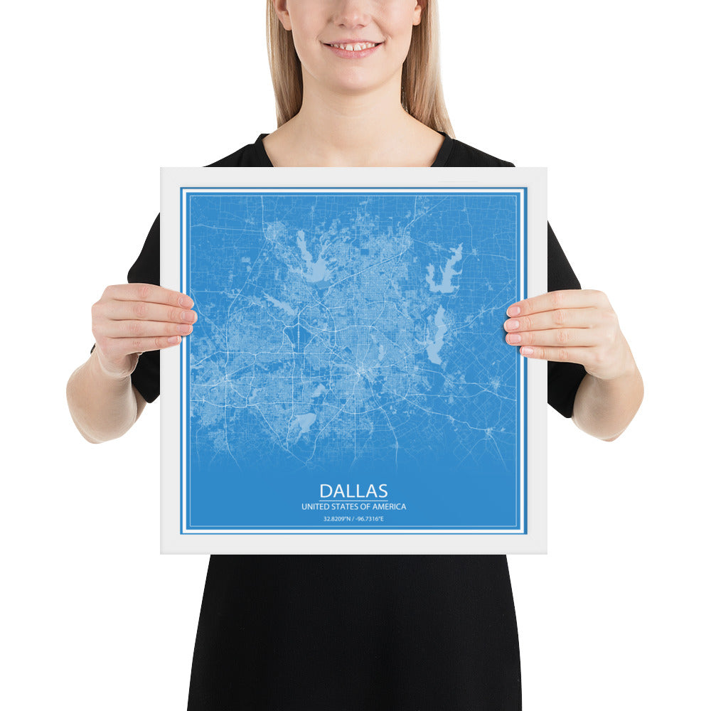 Dallas Blue and White Framed Map