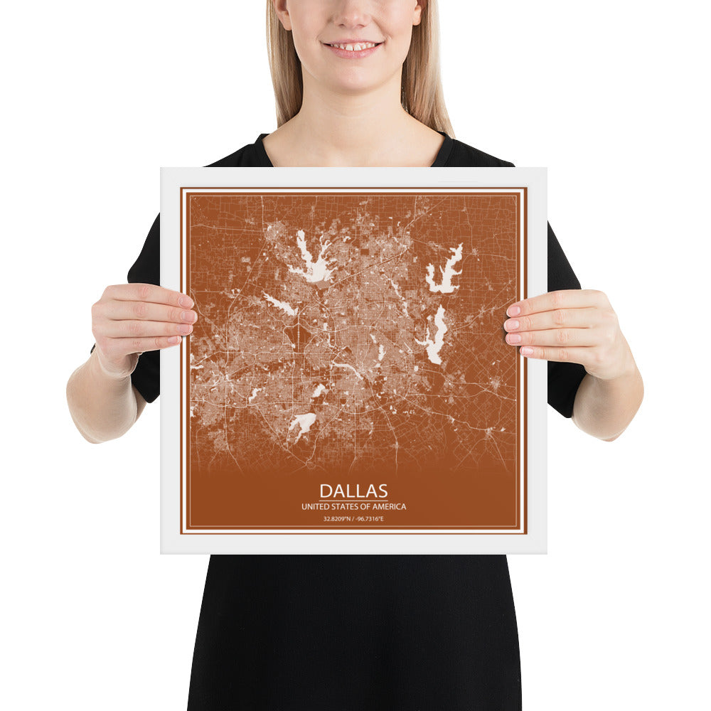 Dallas Brown and White Framed Map