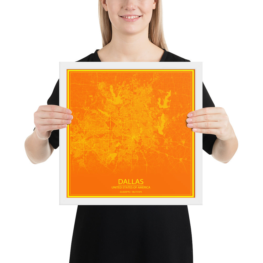 Dallas Orange and Yellow Framed Map