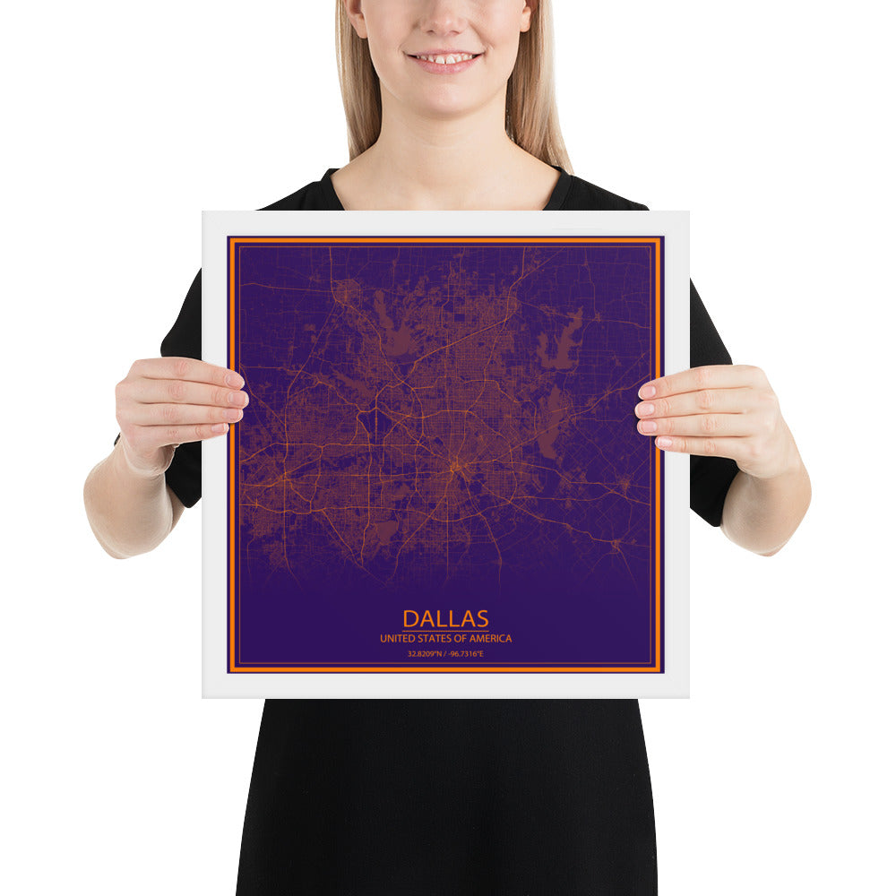 Dallas Purple and Orange Framed Map