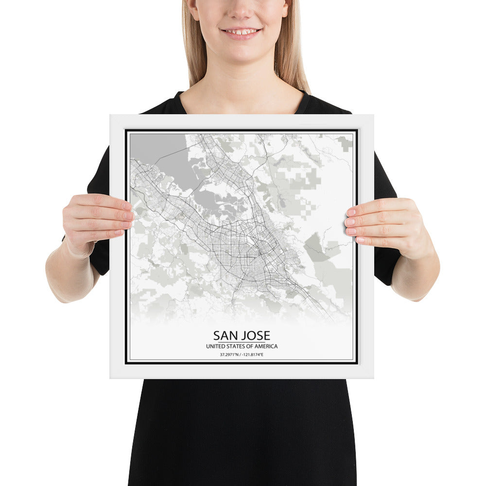 San Jose White Framed Map