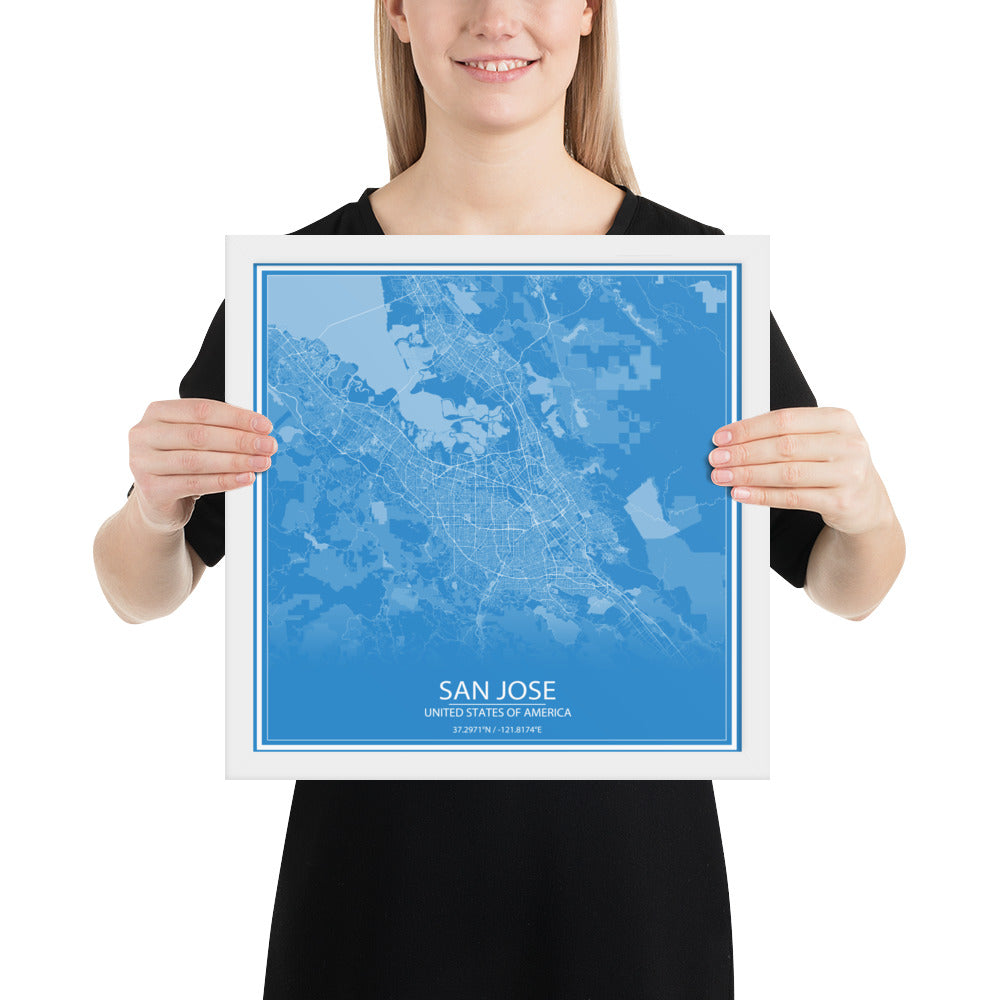 San Jose Blue and White Framed Map