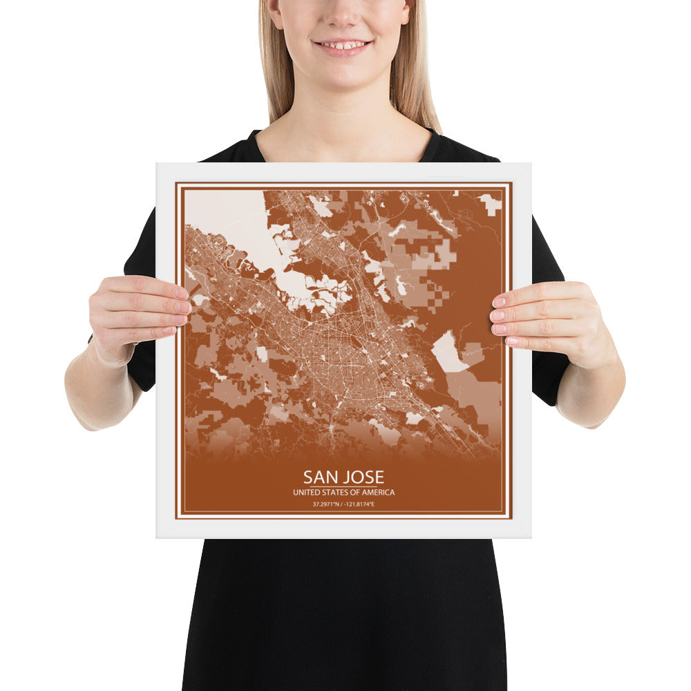 San Jose Brown and White Framed Map