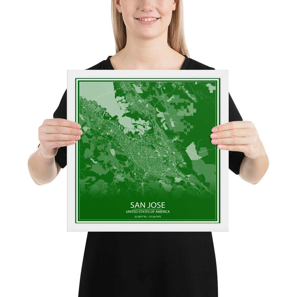 San Jose Green and White Framed Map