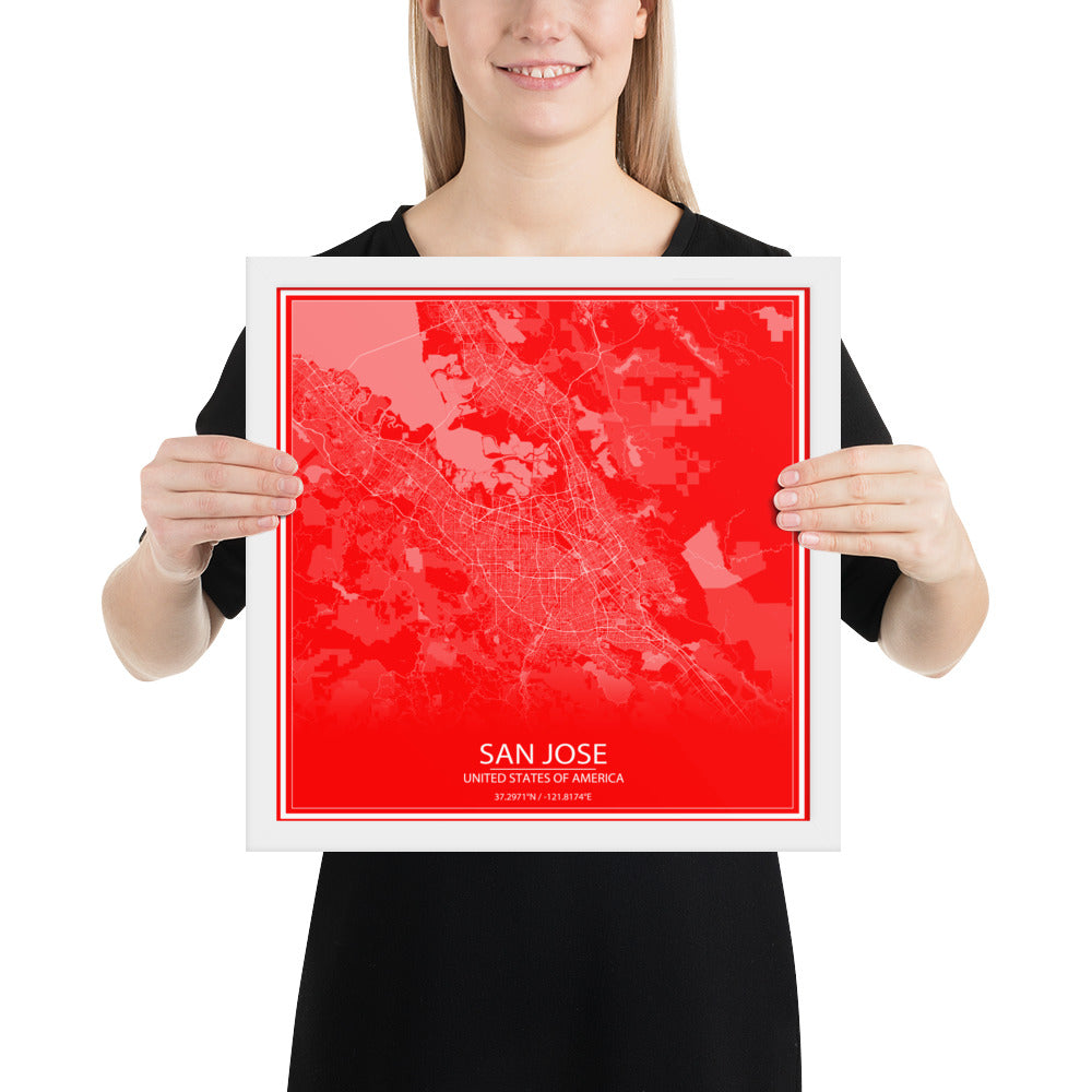 San Jose Red and White Framed Map