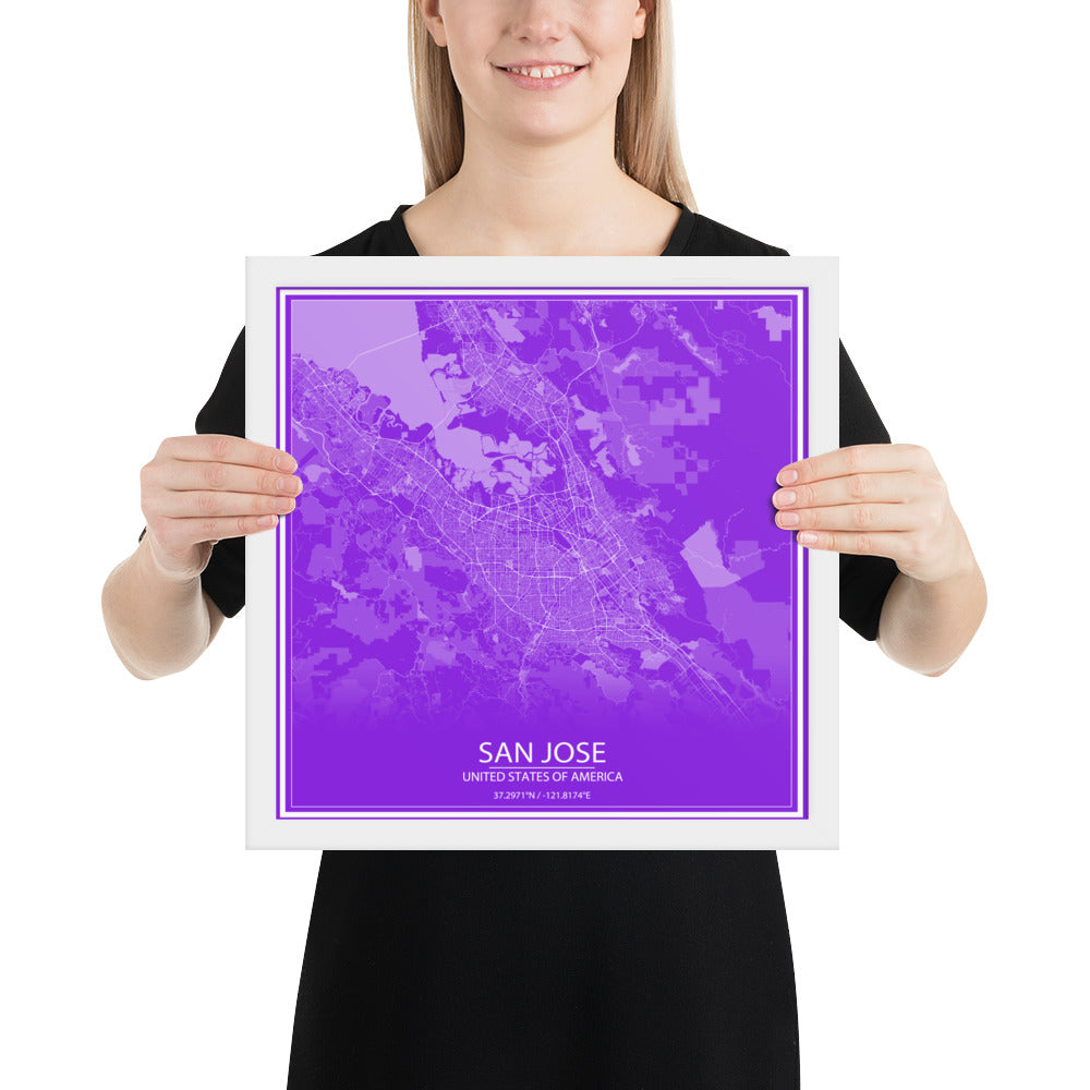 San Jose Purple and White Framed Map