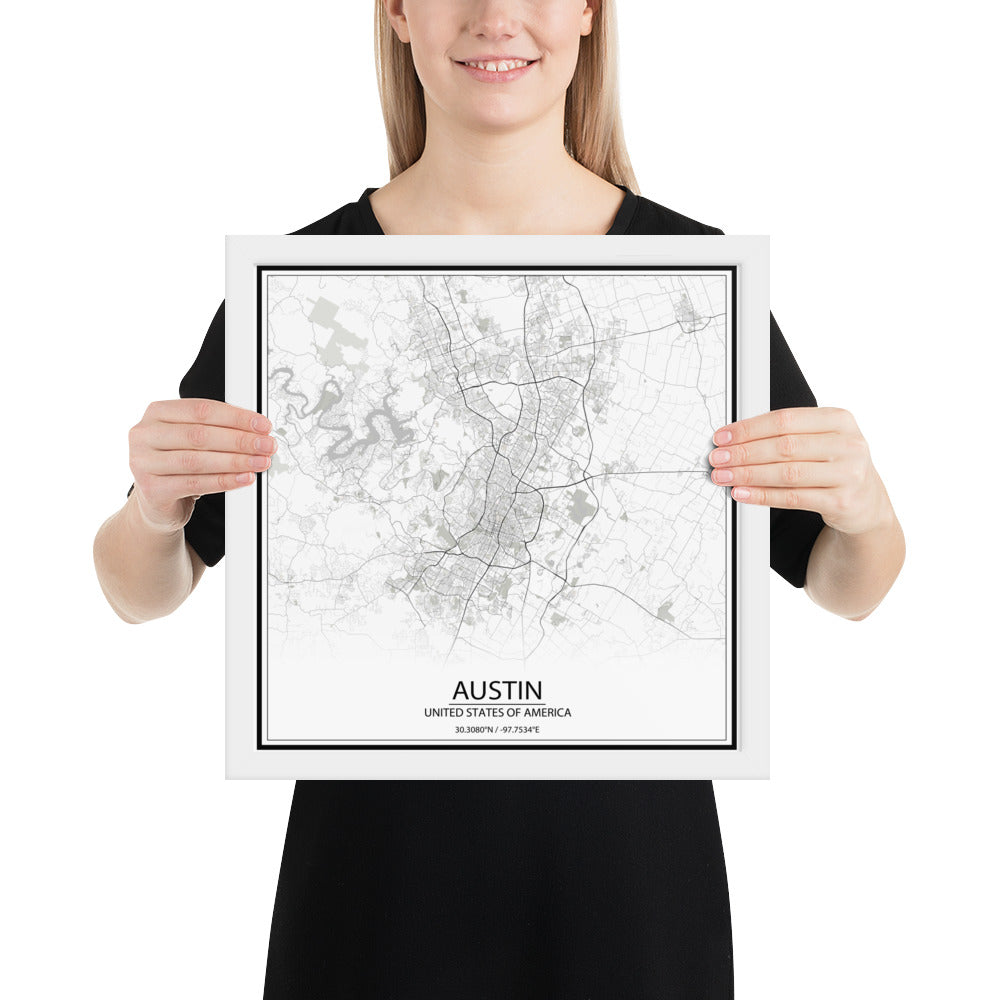 Austin White Framed Map