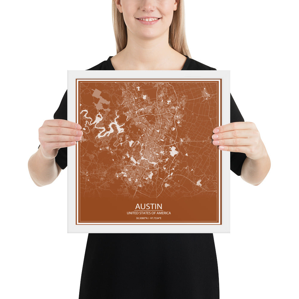 Austin Brown and White Framed Map