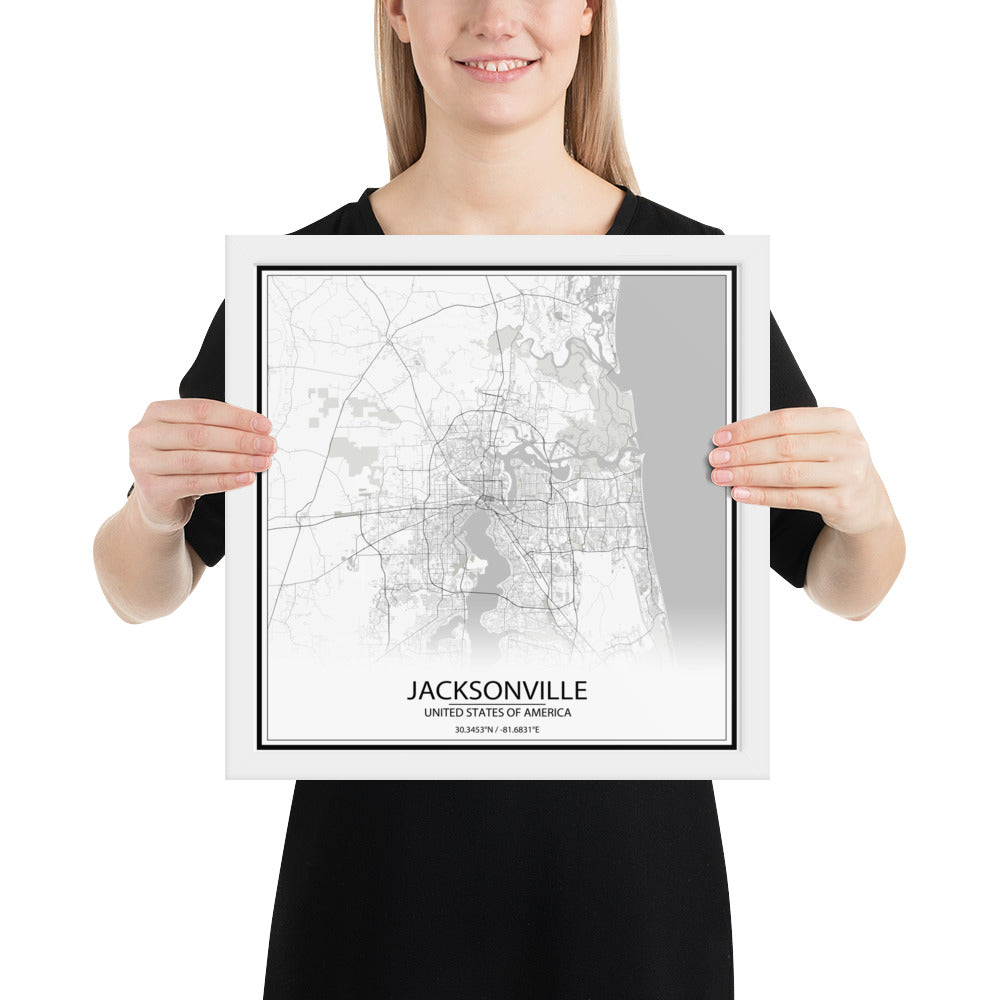 Jacksonville White Framed Map