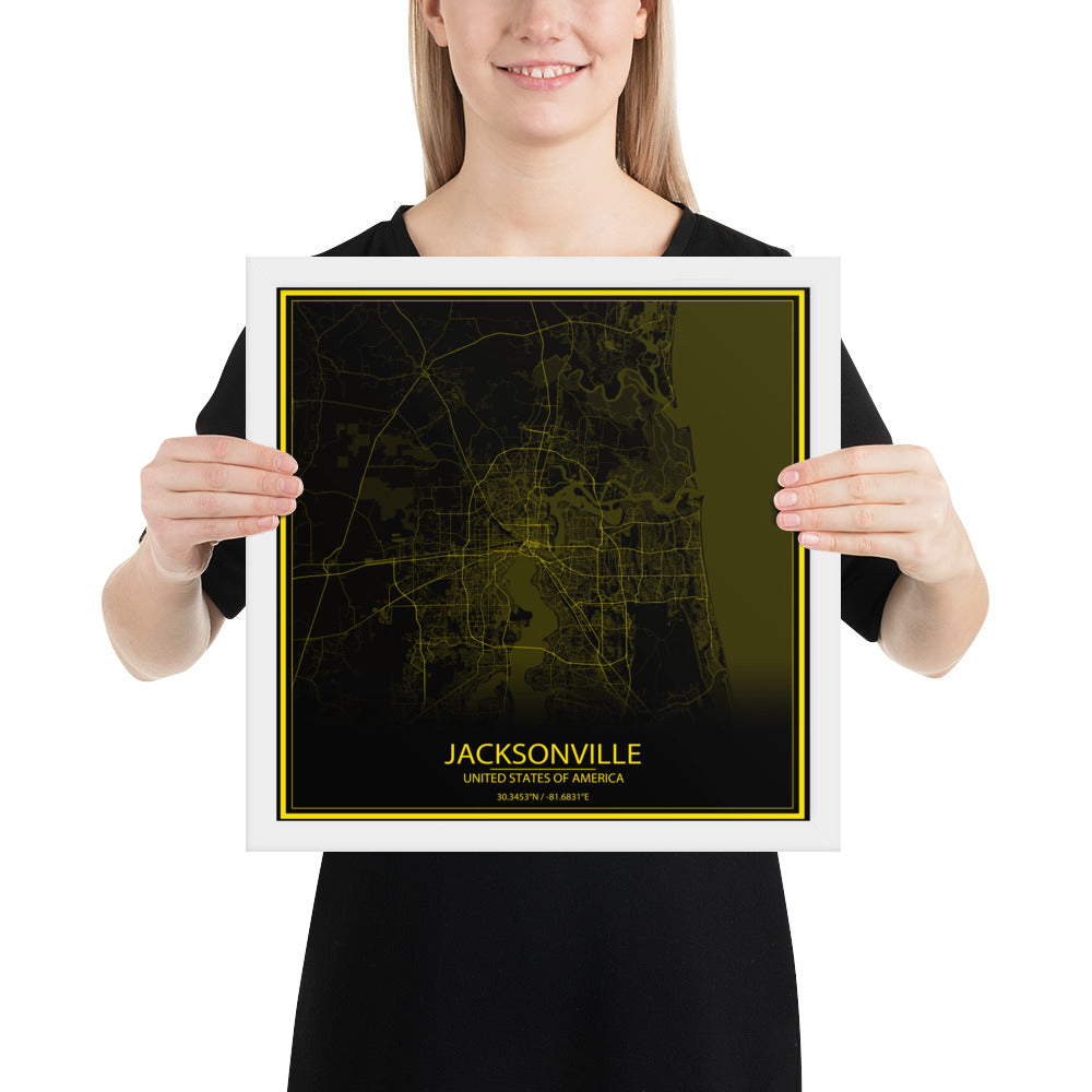 Jacksonville Black and Yellow Framed Map