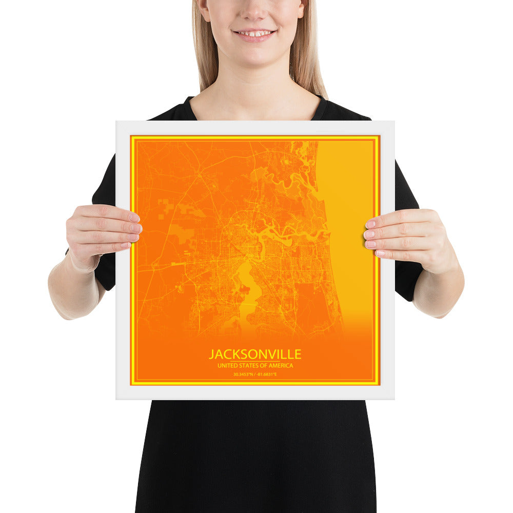 Jacksonville Orange and Yellow Framed Map