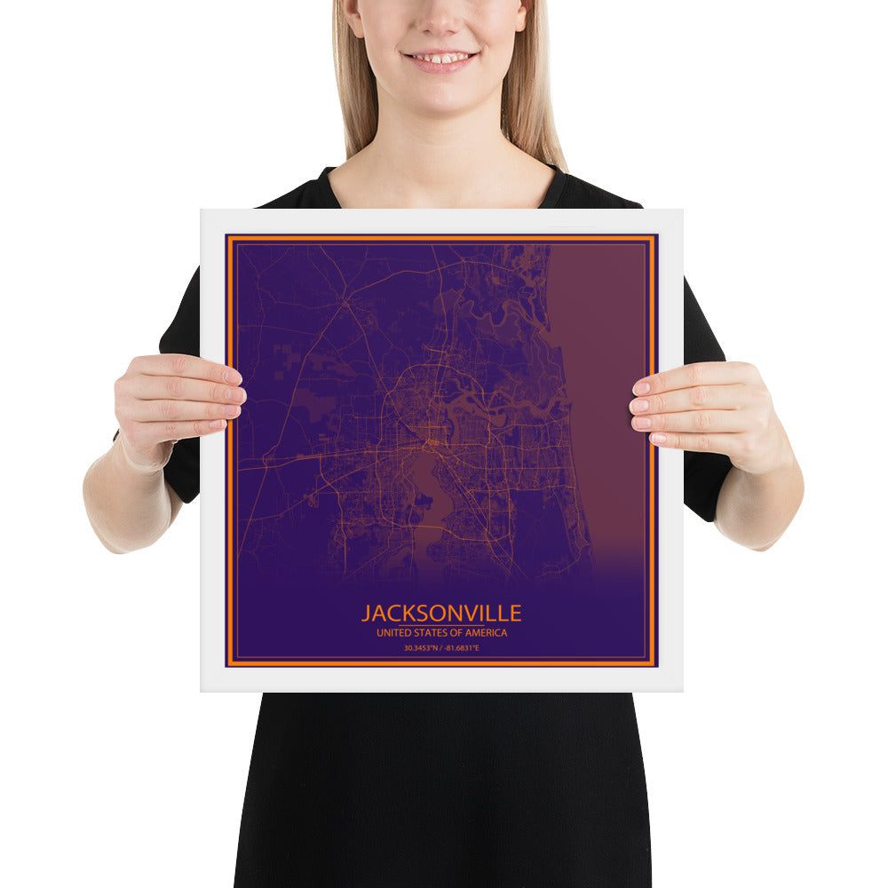 Jacksonville Purple and Orange Framed Map