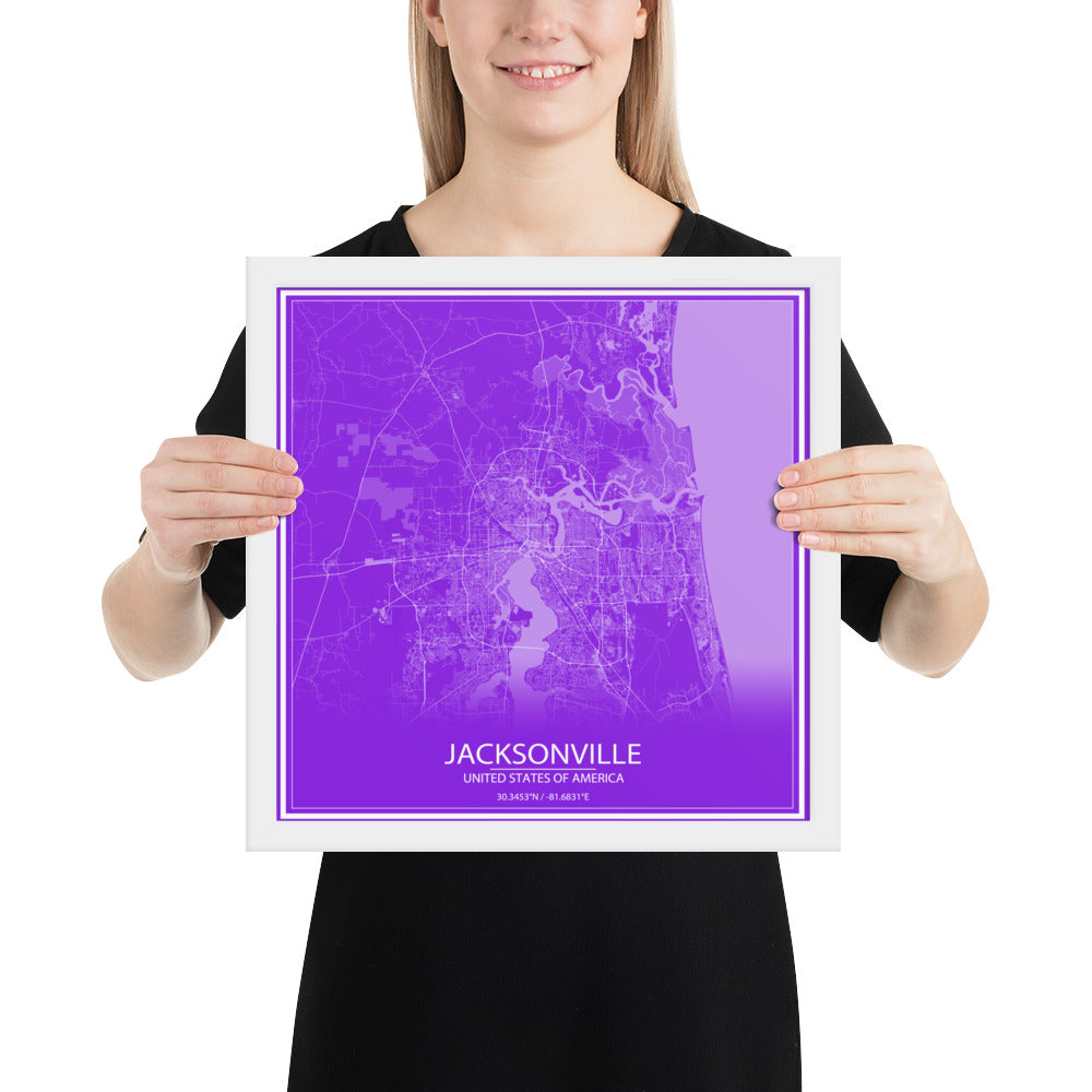 Jacksonville Purple and White Framed Map