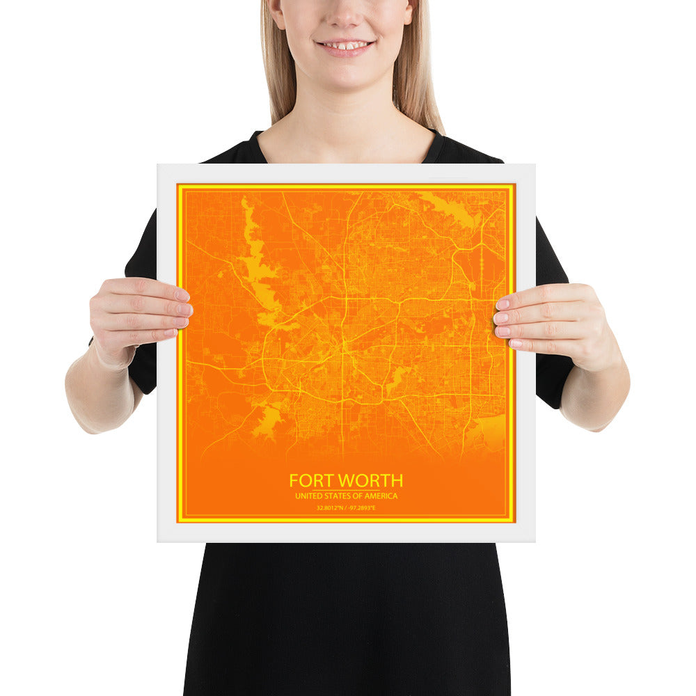 Fort Worth Orange and Yellow Framed Map