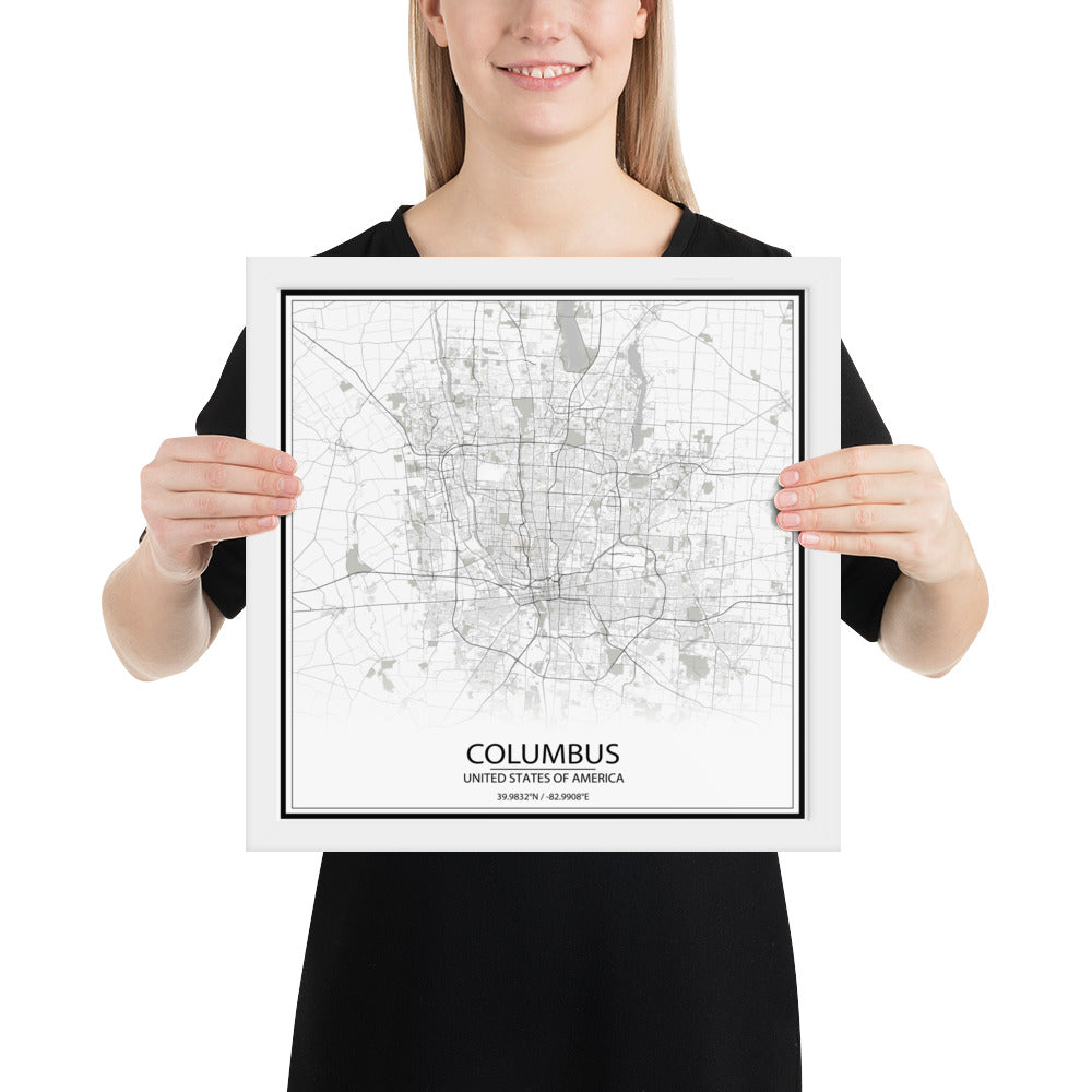 Columbus White Framed Map