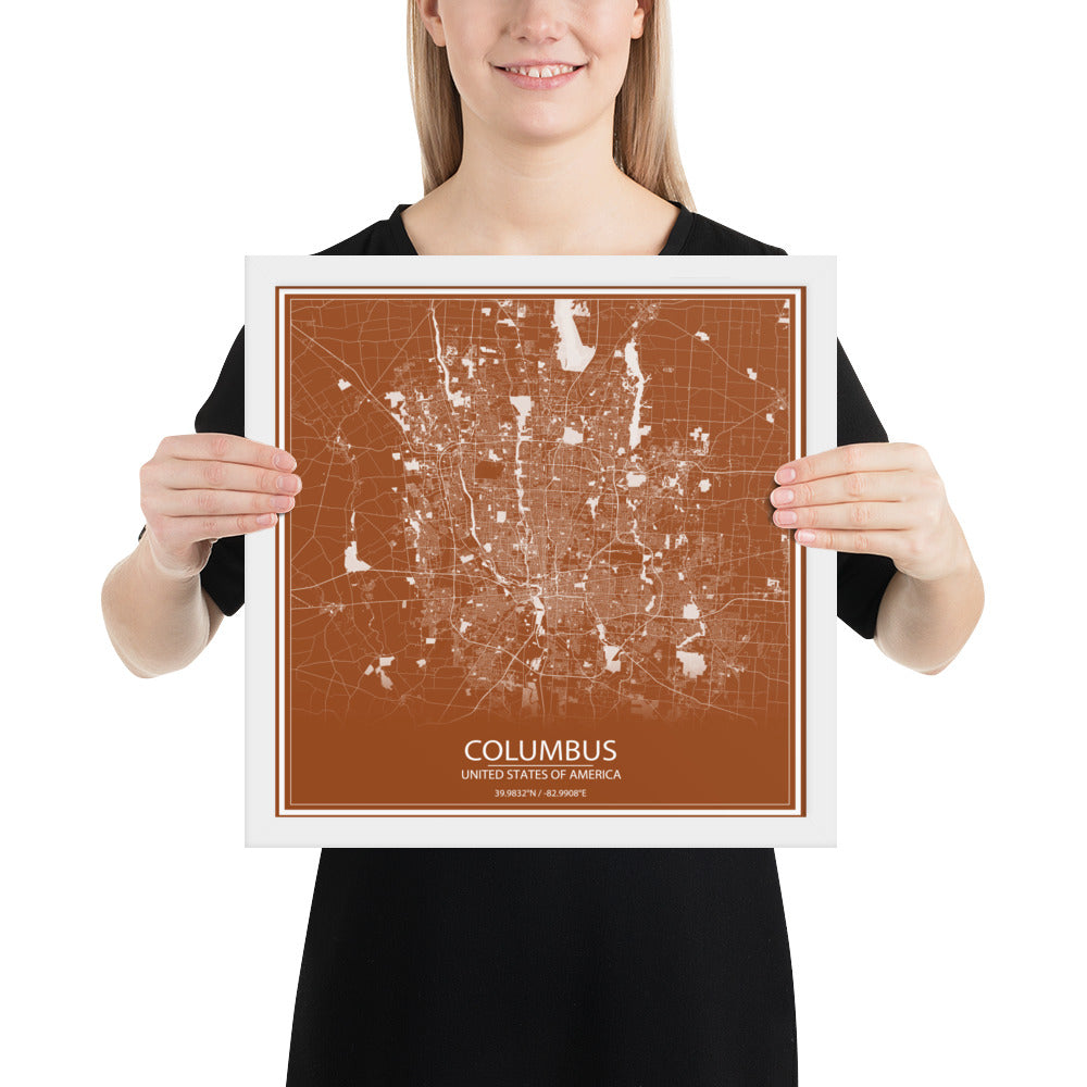 Columbus Brown and White Framed Map