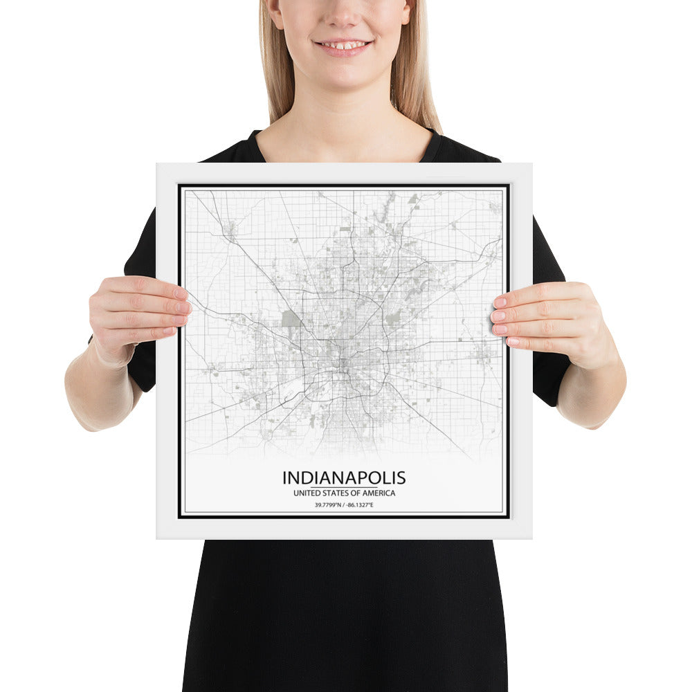 Indianapolis White Framed Map