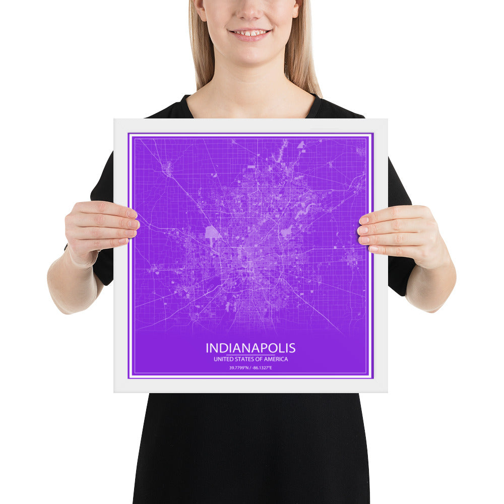 Indianapolis Purple and White Framed Map