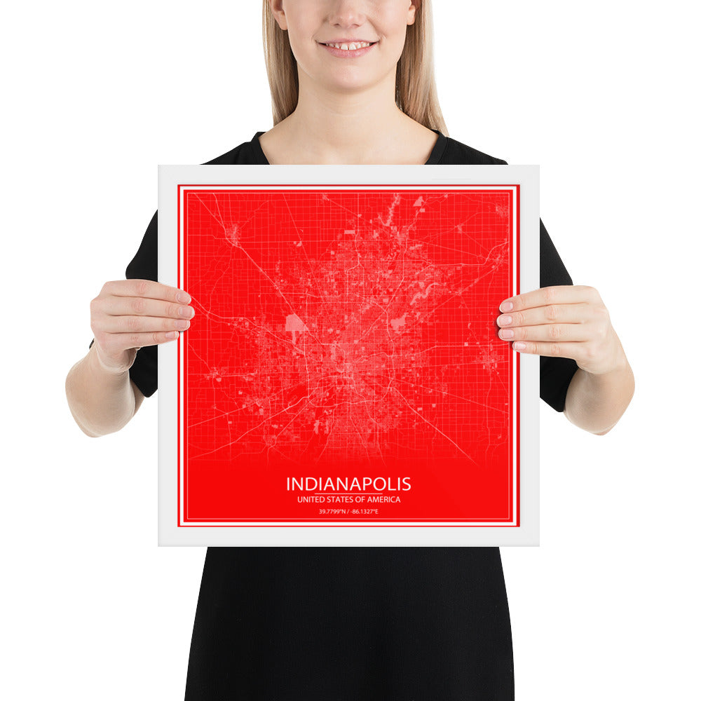 Indianapolis Red and White Framed Map